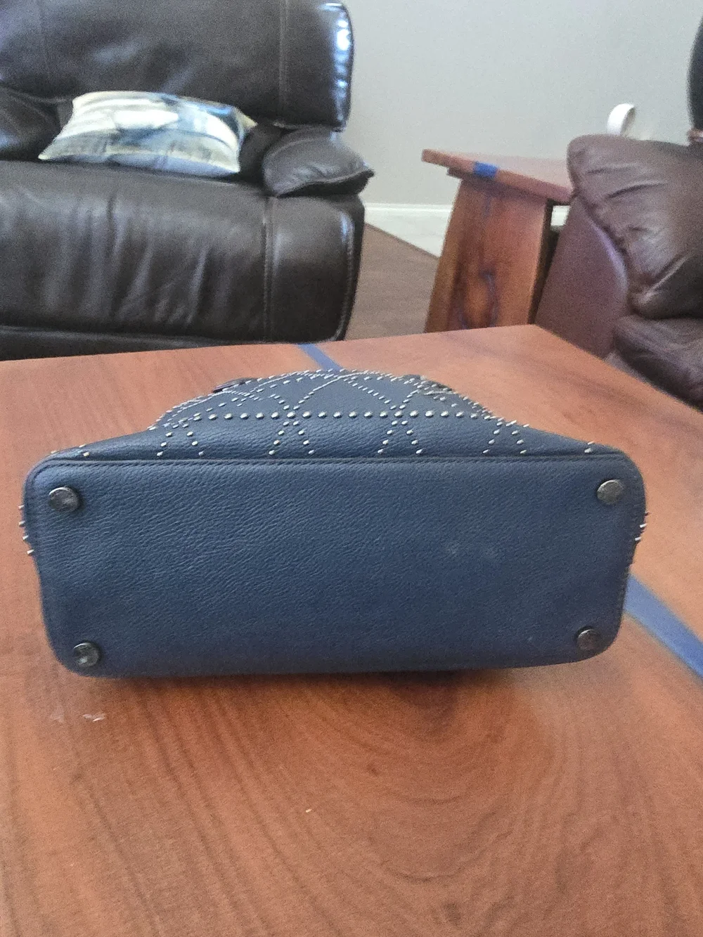 Michael Kors Dark Navy Studded Leather Satchel Adele
